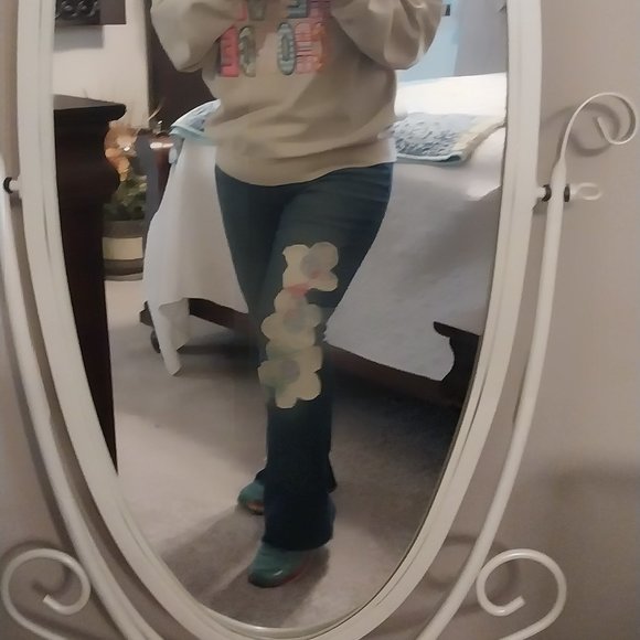 Appliqued Jeans using and Old Quilt - Picture 3 of 3